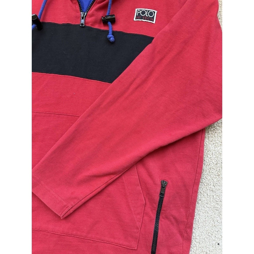 Vtg Polo Ralph Lauren Hi Tech Hoodie Hooded Sweatshirt Red Men's Medium H10242 - Picture 13 of 15